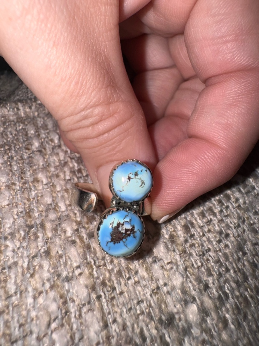 Sterling Silver Turquoise Double Stone Ring - Blue
